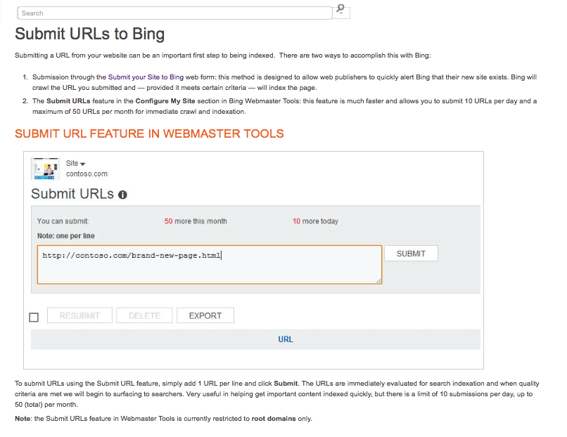 Submit URL to Bing
