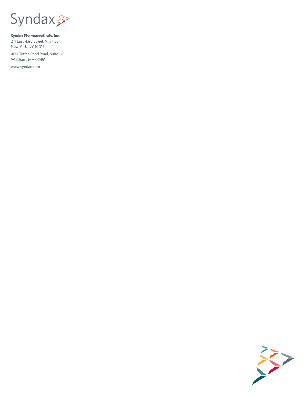 Syndax - Biotech Letterhead