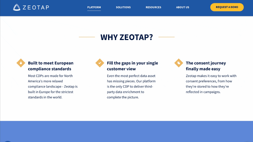 Icons and infographics on the Zeotap website