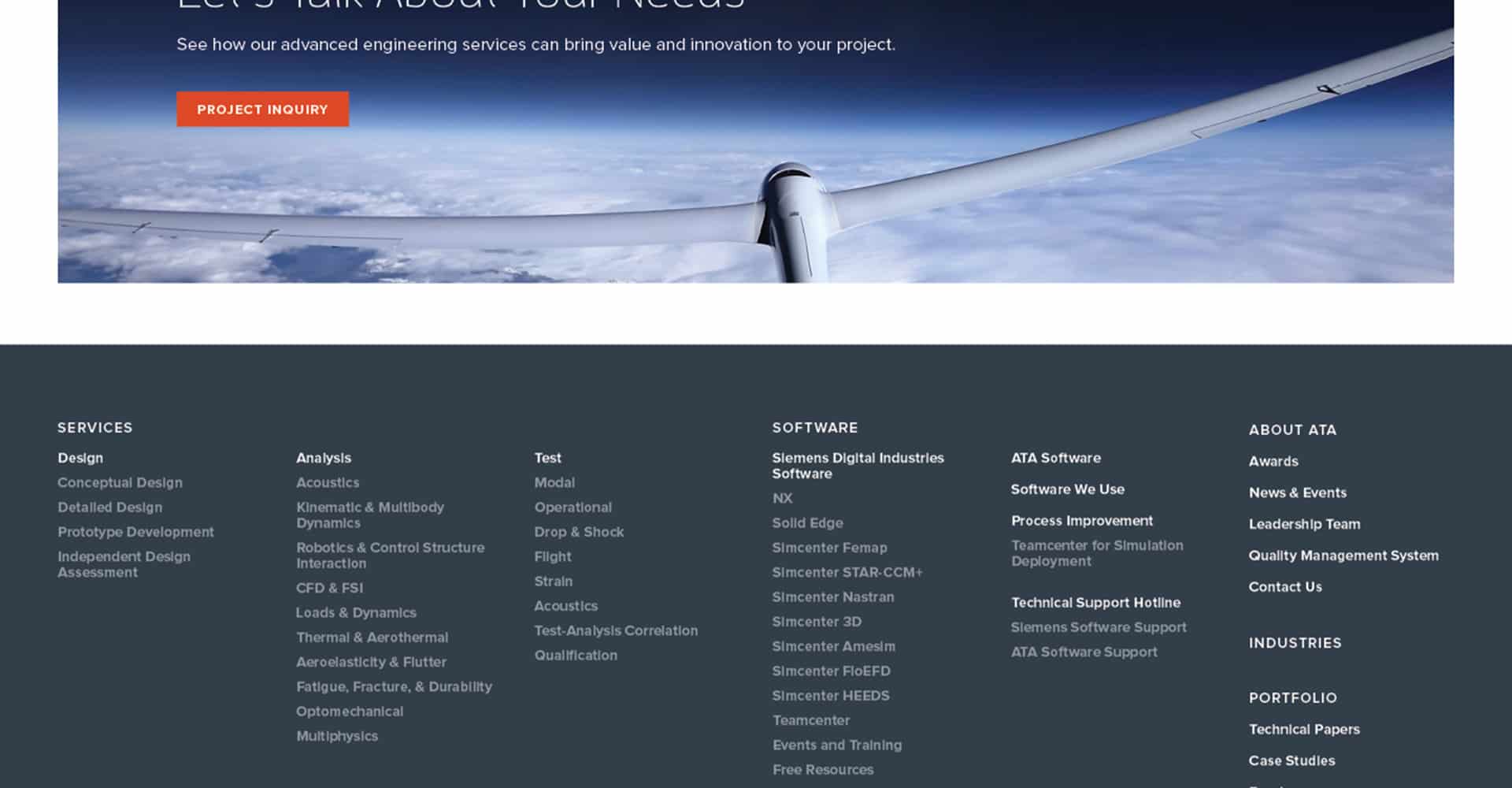 Homepage screenshot of ATA Engineering