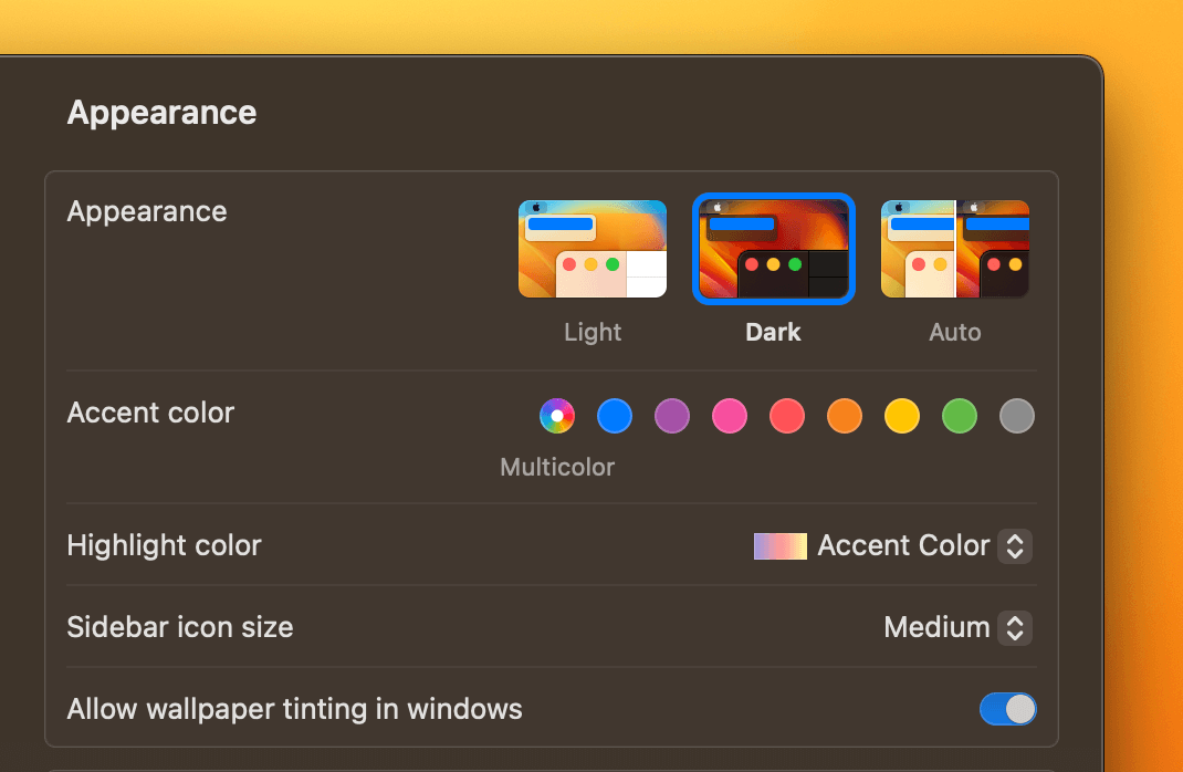 dark mode appearance for MacOS