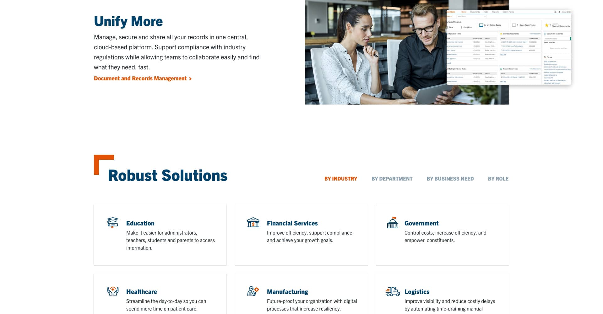 Homepage screenshot of Laserfiche