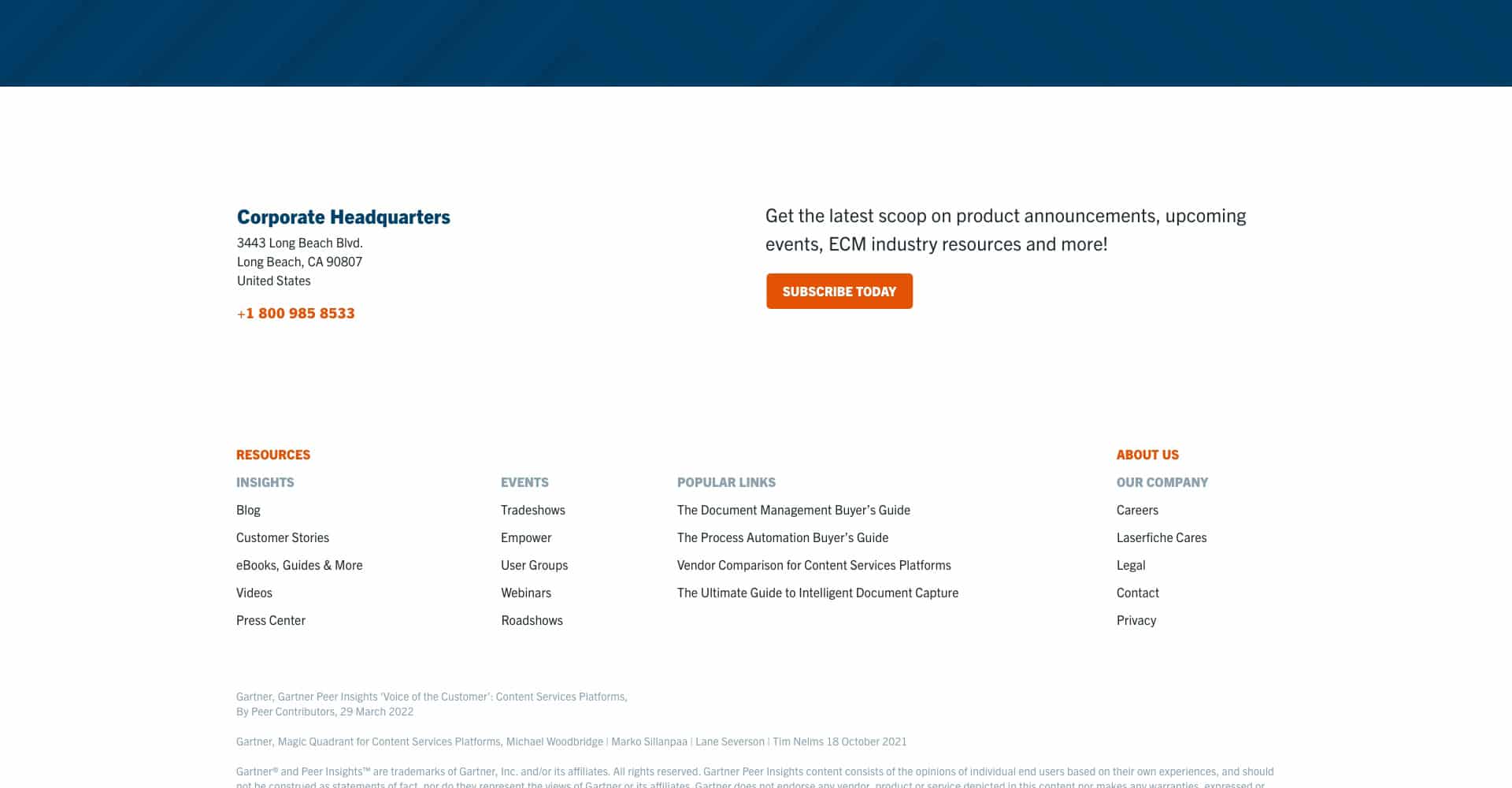 Homepage screenshot of Laserfiche