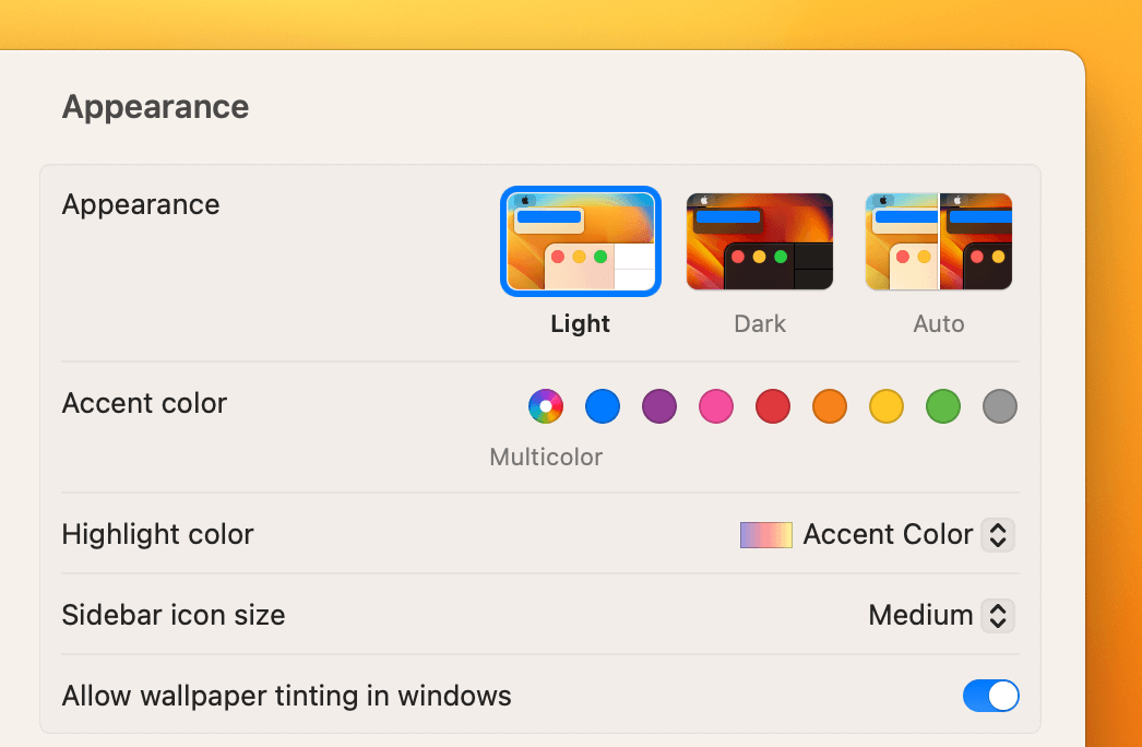 light mode selection for MacOS