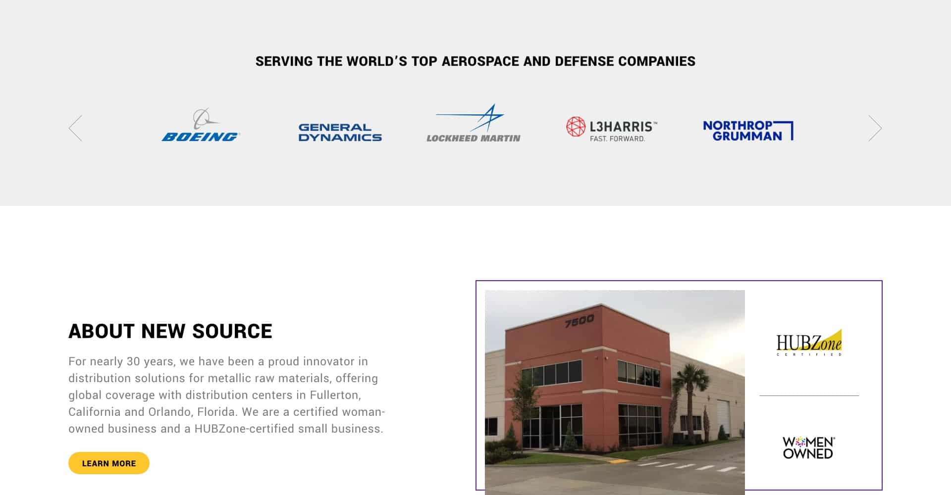 Homepage screenshot of New Source Corp