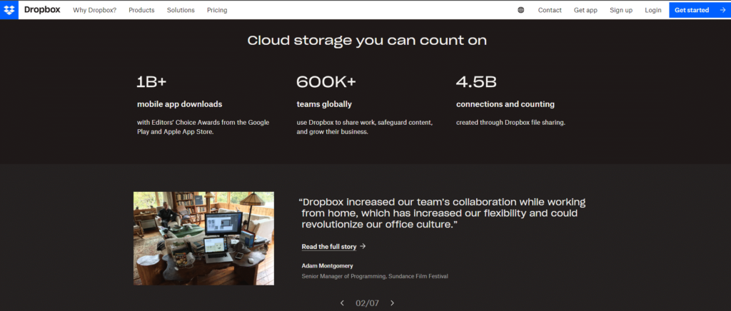 Dropbox website example