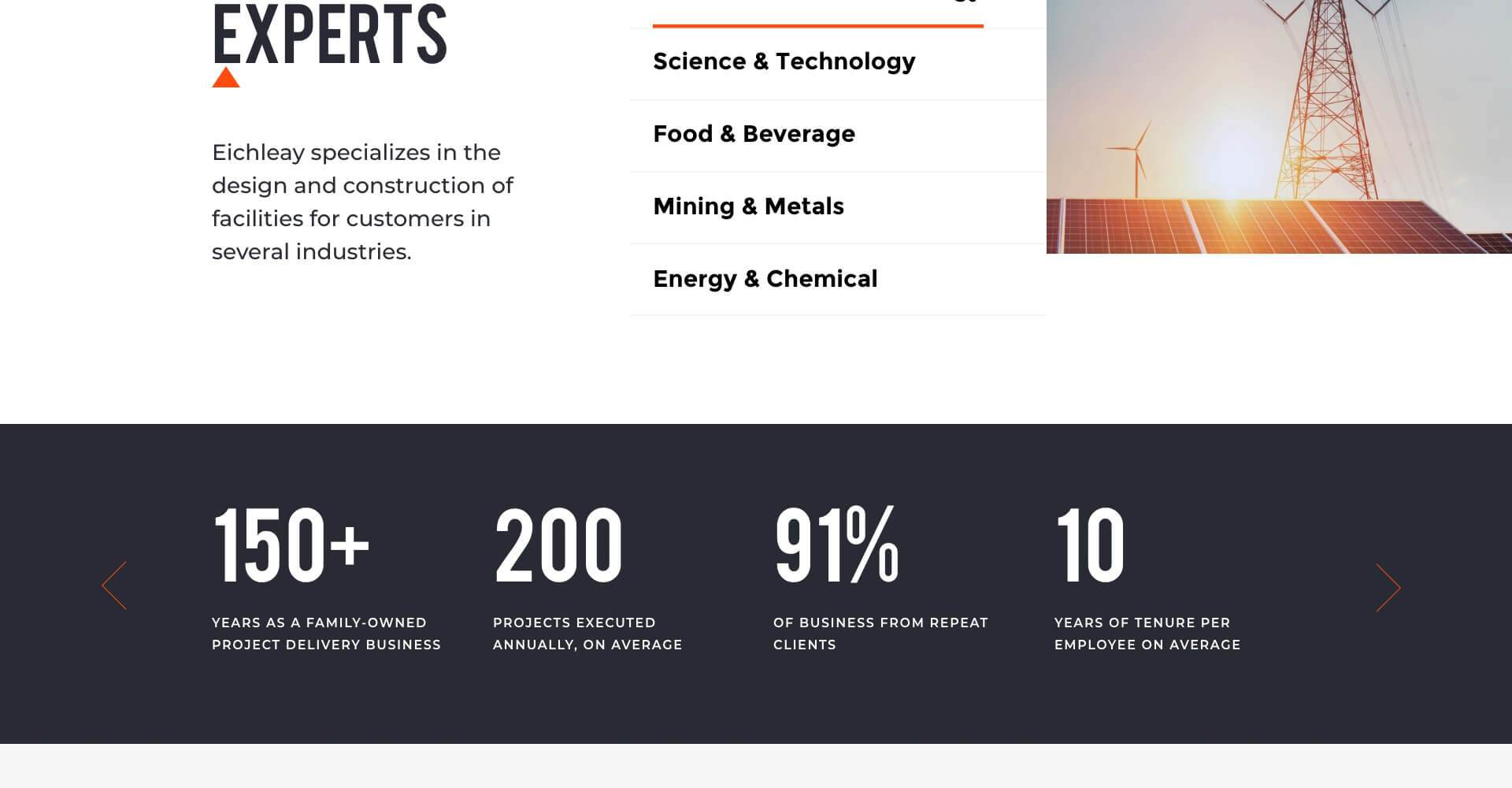 Homepage screenshot of Eichleay