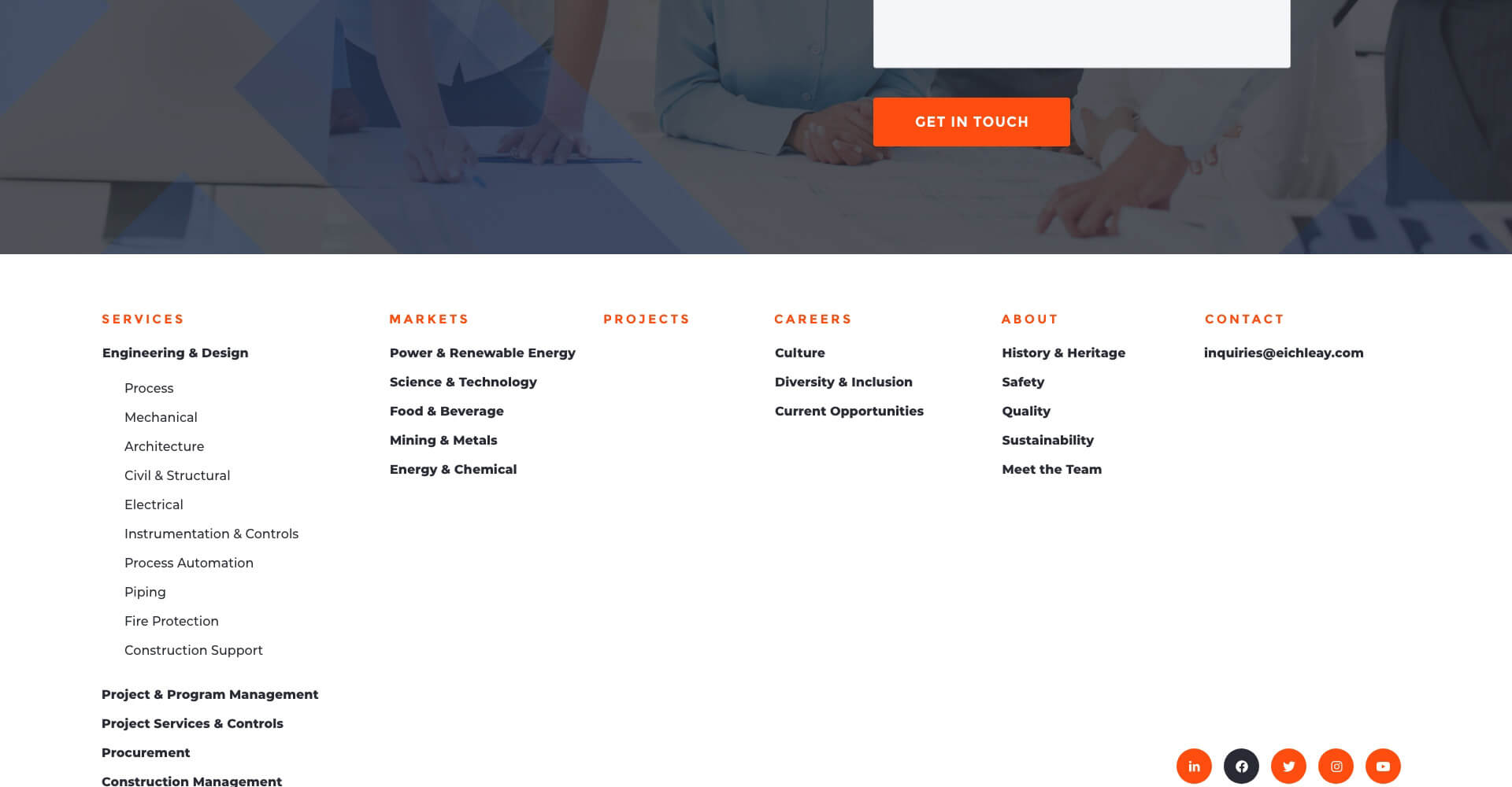 Homepage screenshot of Eichleay