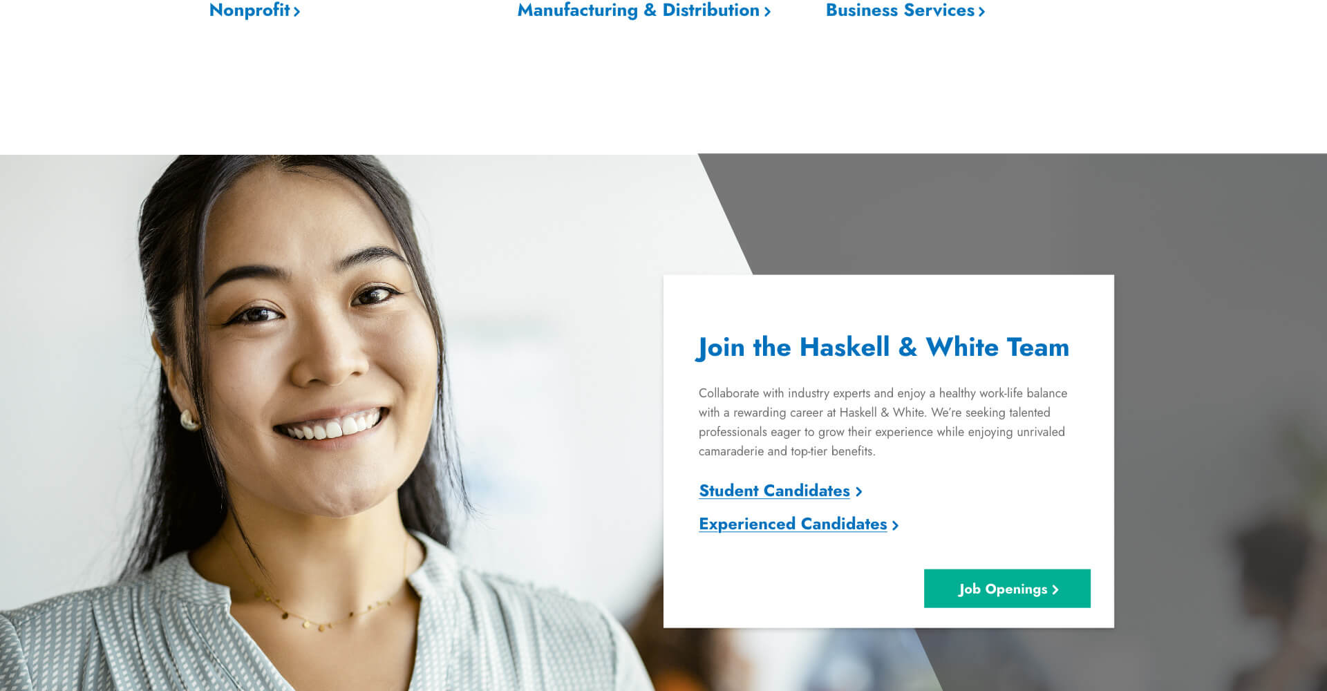 Homepage screenshot of Haskell & White 