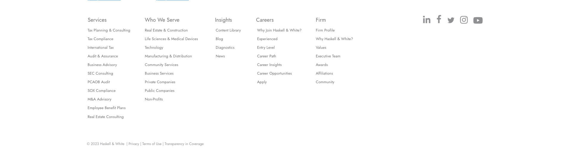 Homepage screenshot of Haskell & White 