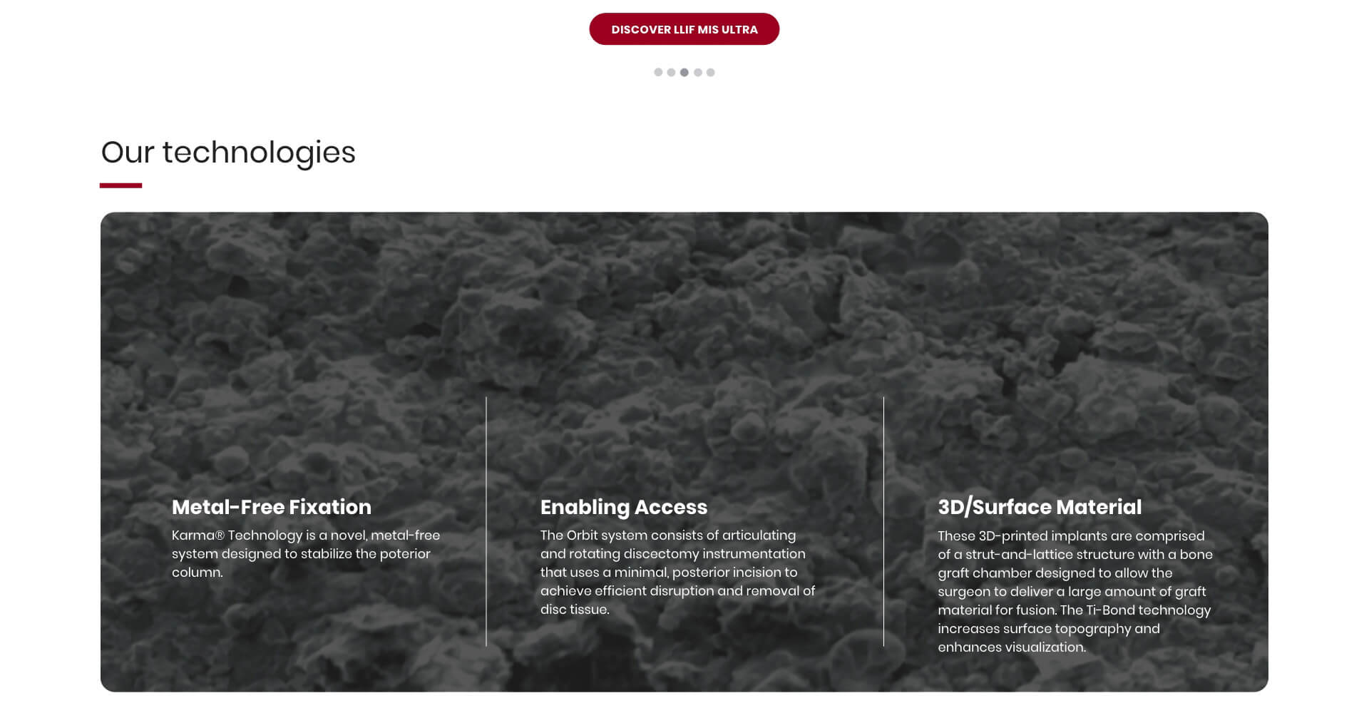 Homepage screenshot of Spinal Elements