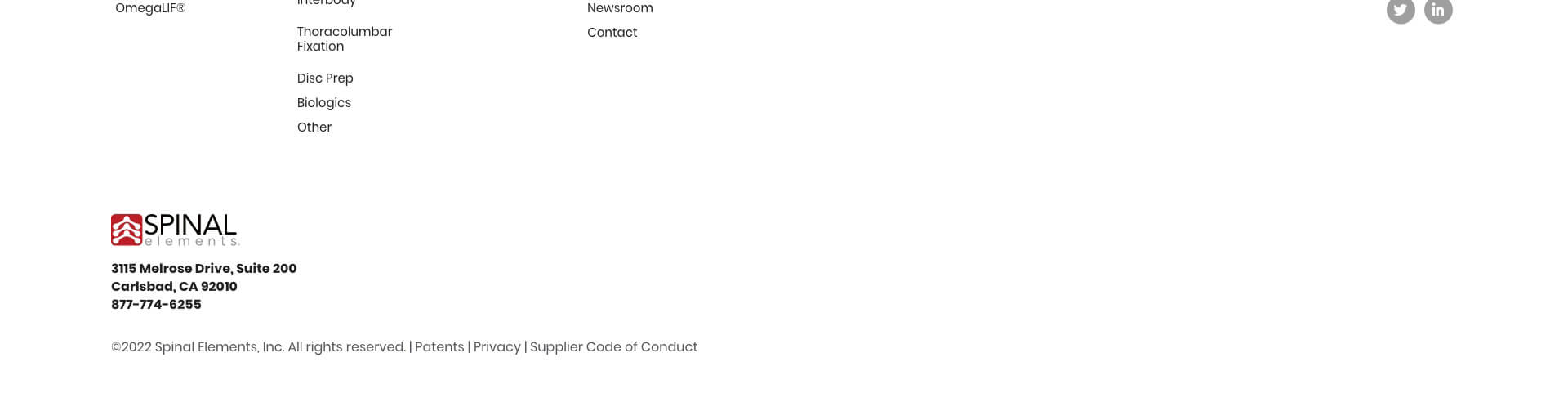 Homepage screenshot of Spinal Elements