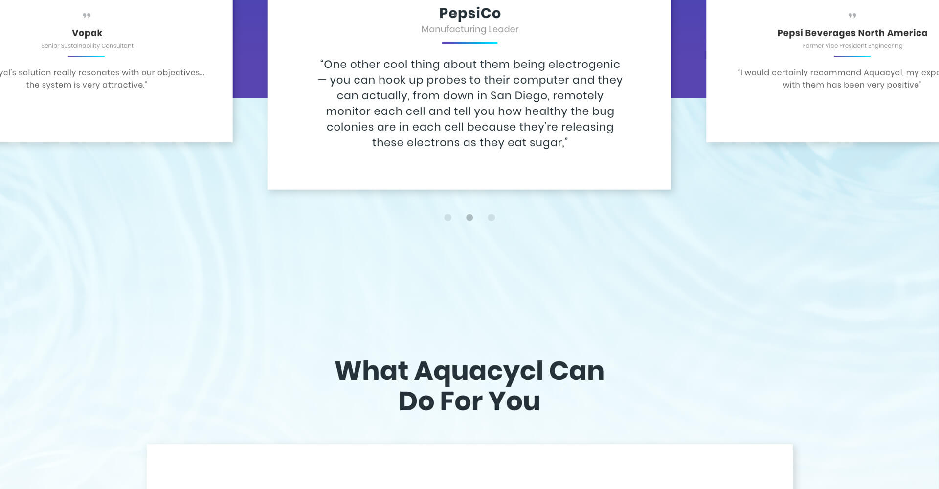 Homepage screenshot of Aquacycl