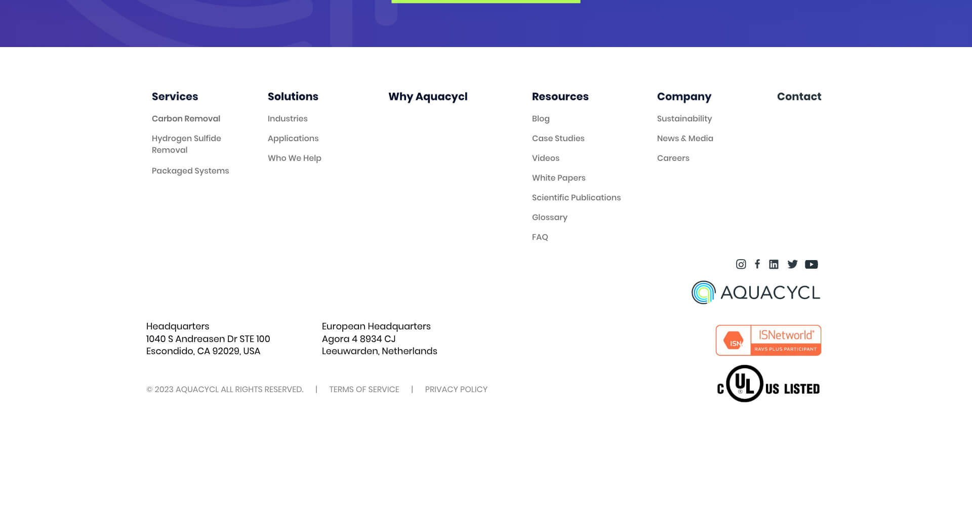 Homepage screenshot of Aquacycl