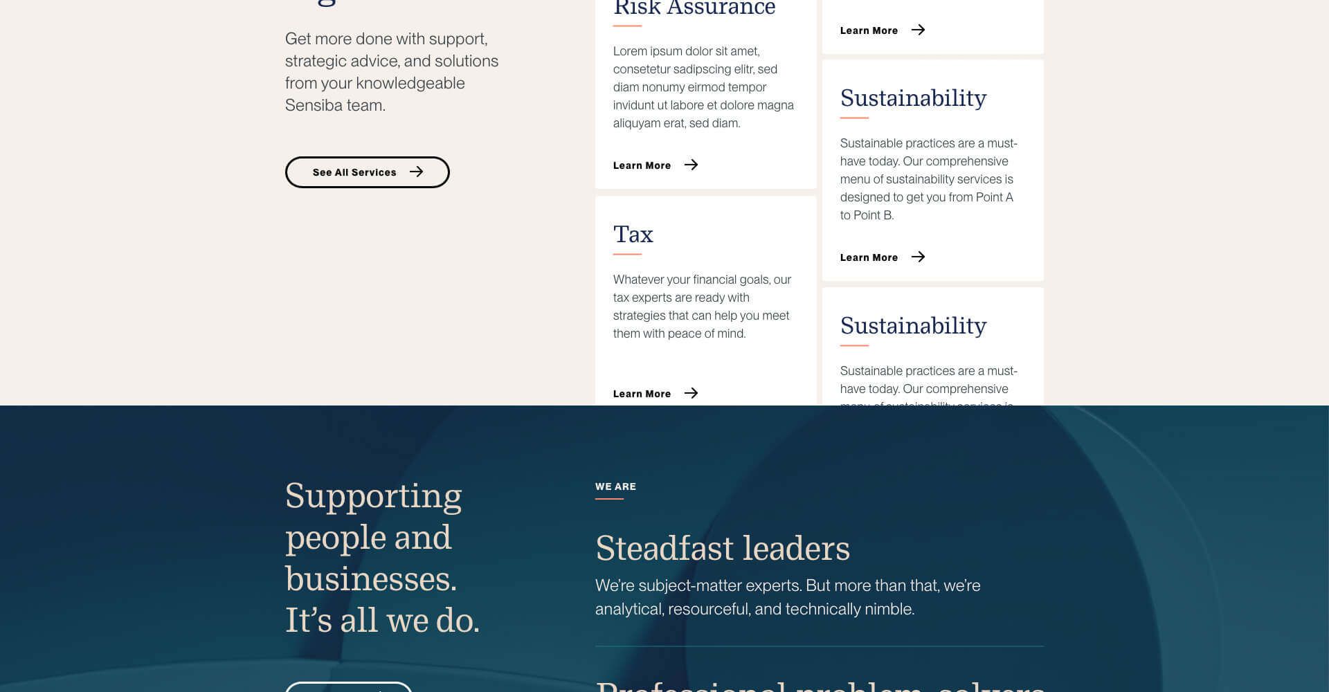 Homepage screenshot of Sensiba