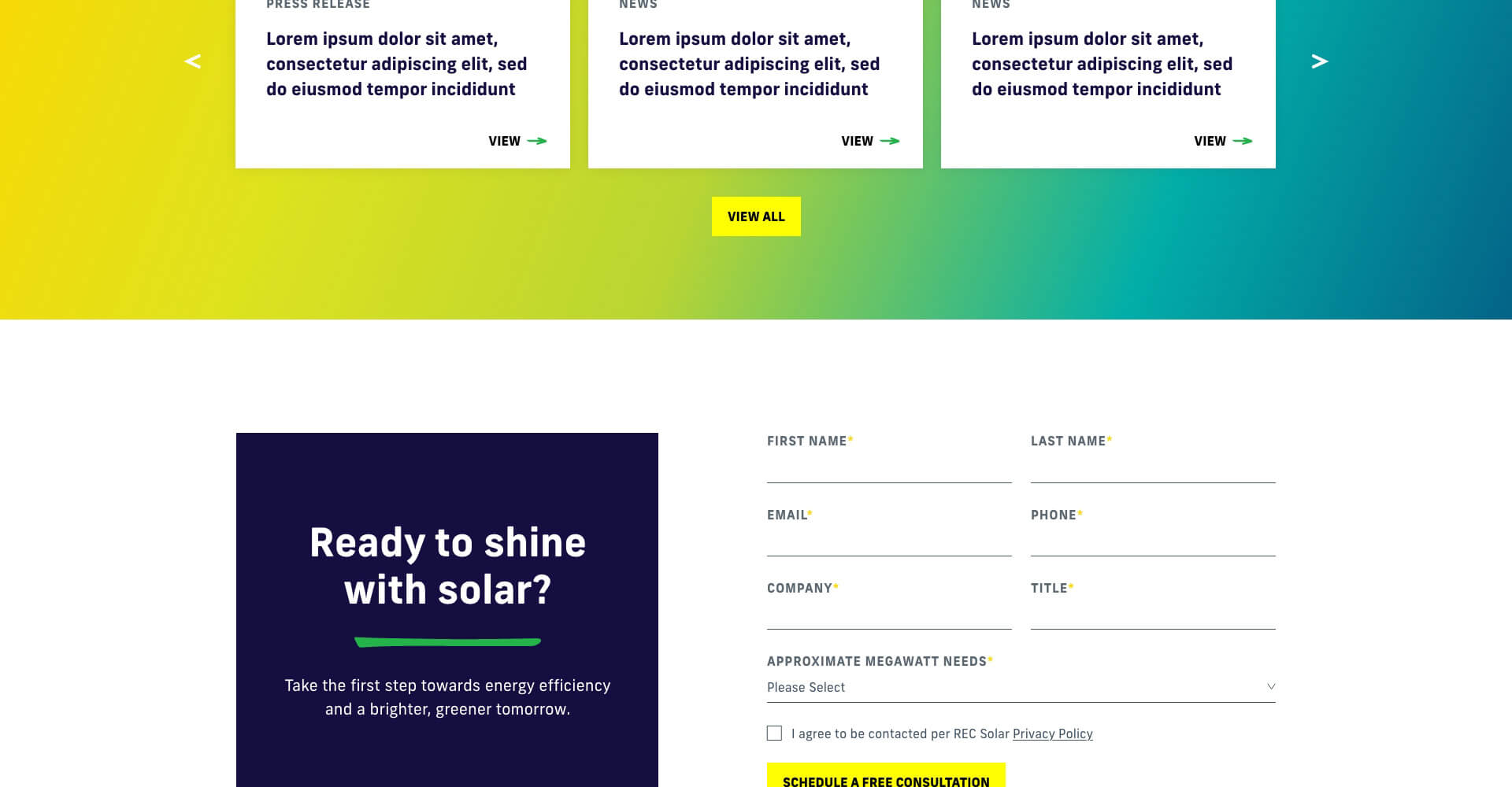 Homepage screenshot of REC Solar