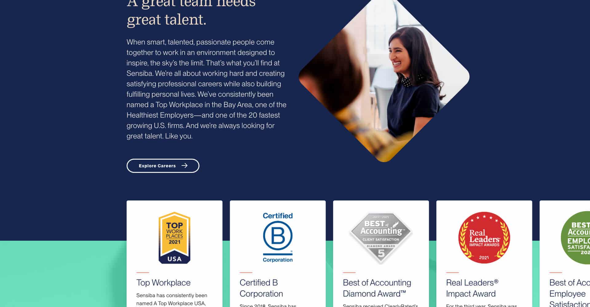 Homepage screenshot of Sensiba