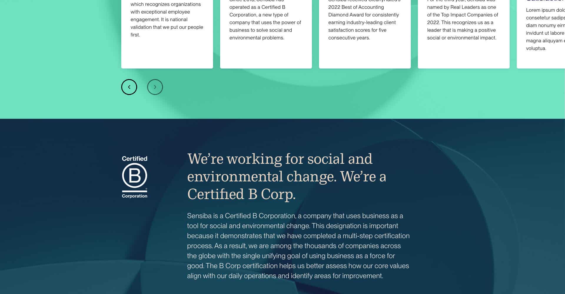 Homepage screenshot of Sensiba