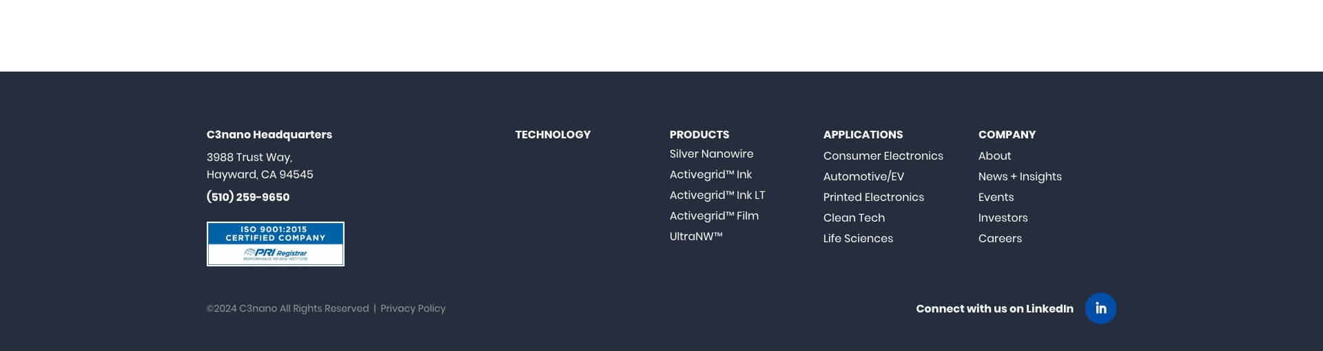 Homepage screenshot of C3Nano