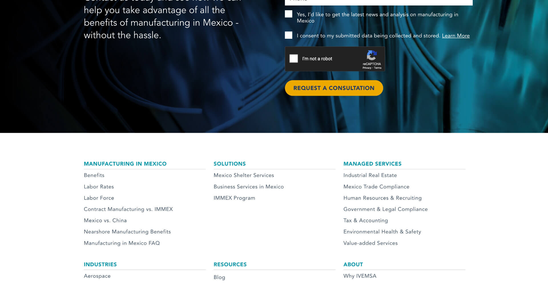 Homepage screenshot of IVEMSA