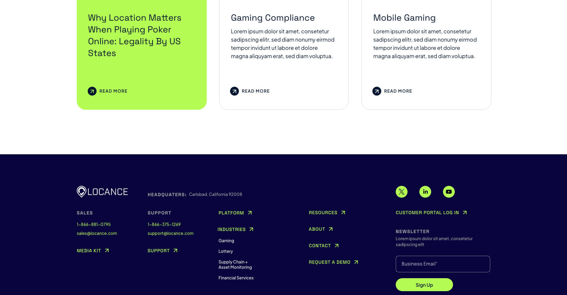 Homepage screenshot of Locance