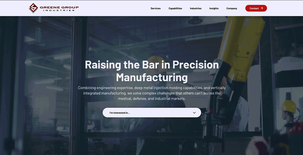 Homepage screenshot of Greene Group Industries